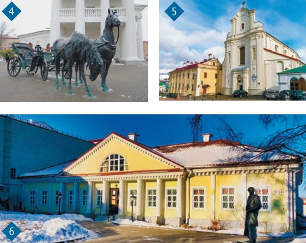 4. Скульптурные композиции на площади Свободы; 5. Бывший костел Святого Иосифа 1864 года; 6. Дом Ваньковичей – памятник дворцово-усадебной архитектуры первой половины XIX века